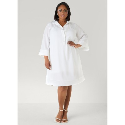 Women's Collared Swing Shirtdress - Size 14/16, White - Ashley Stewart | Target