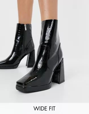 RAID Wide Fit Silonna square toe boots in black patent croc | ASOS (Global)