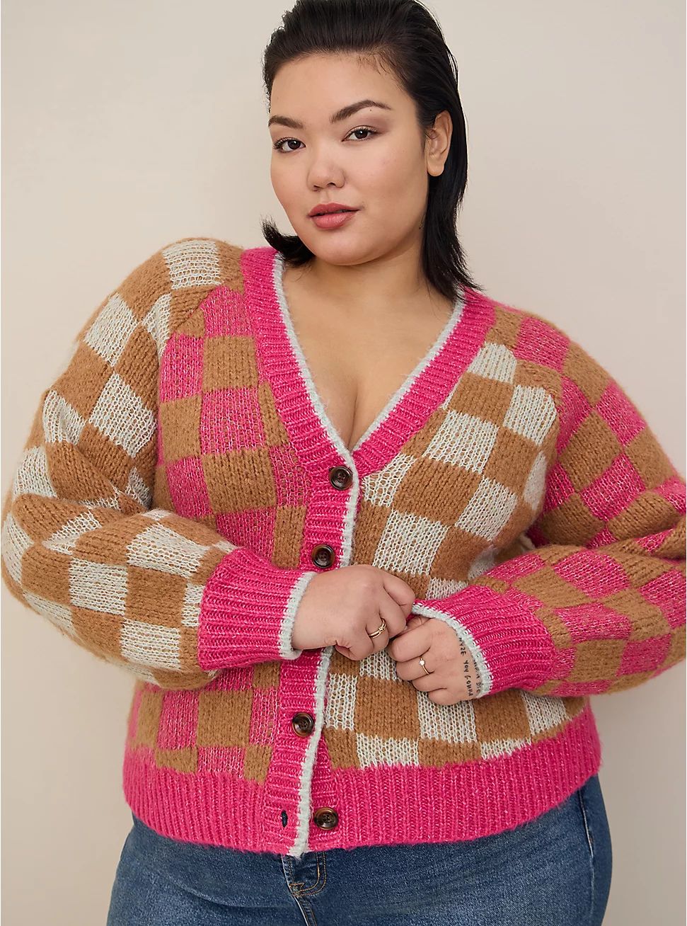 Chunky Cardigan V-Neck Button Front Sweater | Torrid (US & Canada)