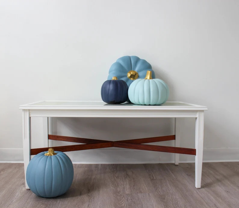 NEW Petite Navy Blue Pumpkin Nautical Coastal Beach Halloween Thanksgiving Fall Decorations | Etsy (US)