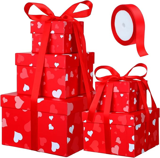 Geyoga 5 Pcs Valentine's Day Gift Boxes Square Nesting Boxes with Lids Square Box 5 Assorted Size... | Amazon (US)