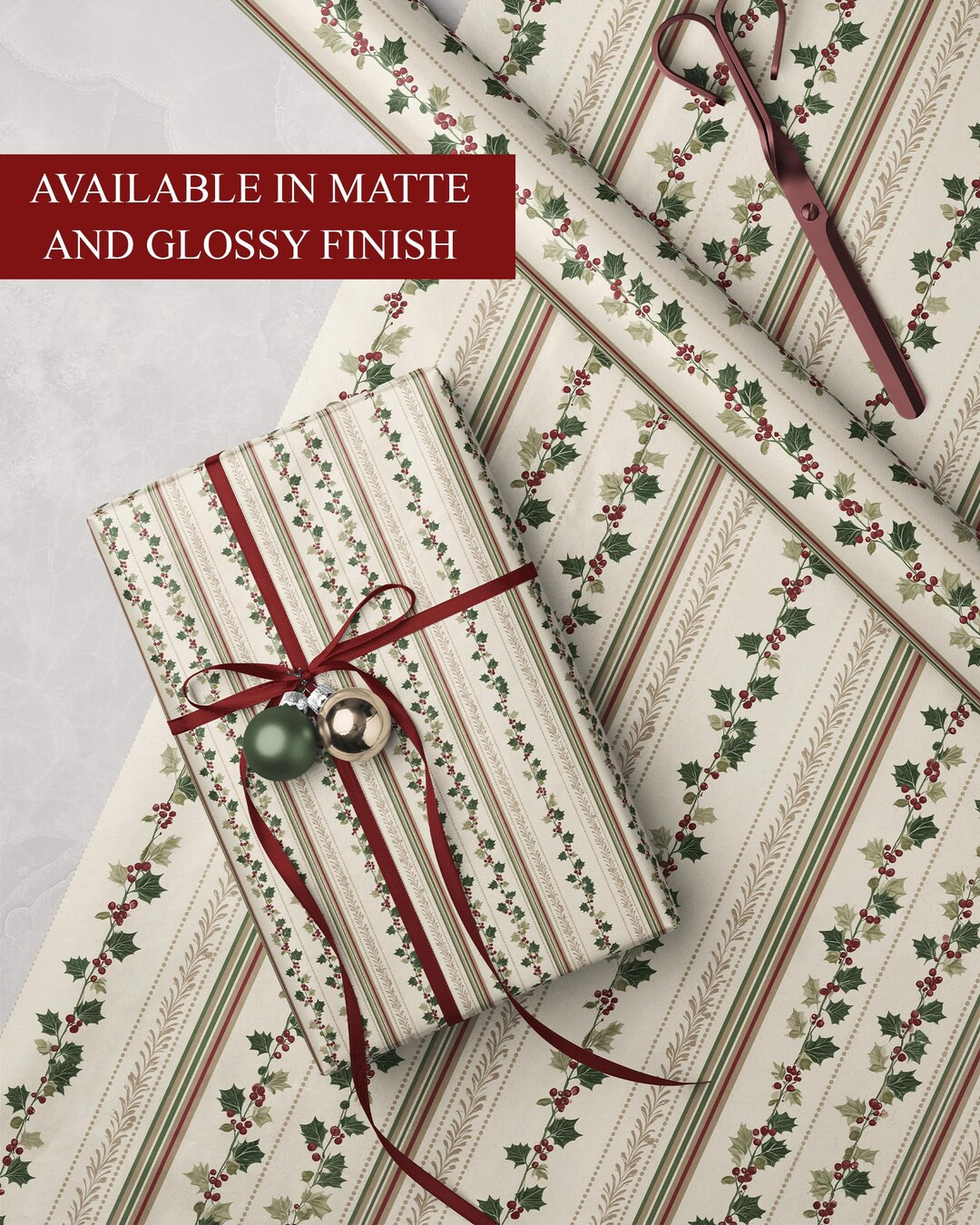 Vintage Mistletoe Christmas Wrapping Paper, Vintage Holiday Wrapping Paper, Mistletoe Gift Wrap, ... | Etsy (US)