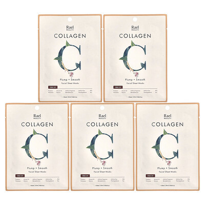 Rael, Beauty, Collagen Facial Beauty Sheet Masks, 5 Sheets, 0.84 fl oz (25 ml) Each | iHerb