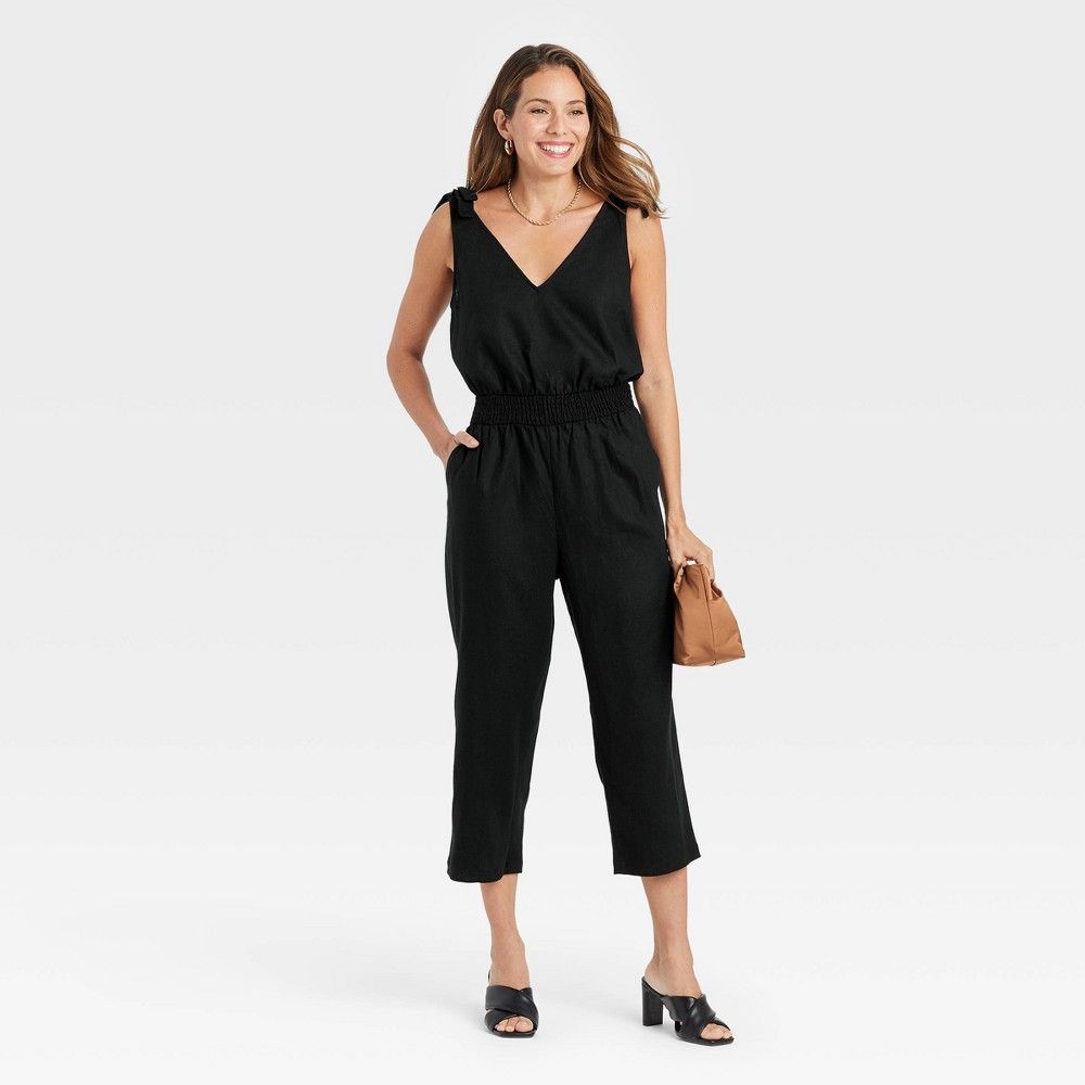 Women's Sleeveless Tie Shoulder Jumpsuit - A New Day Black S | Target
