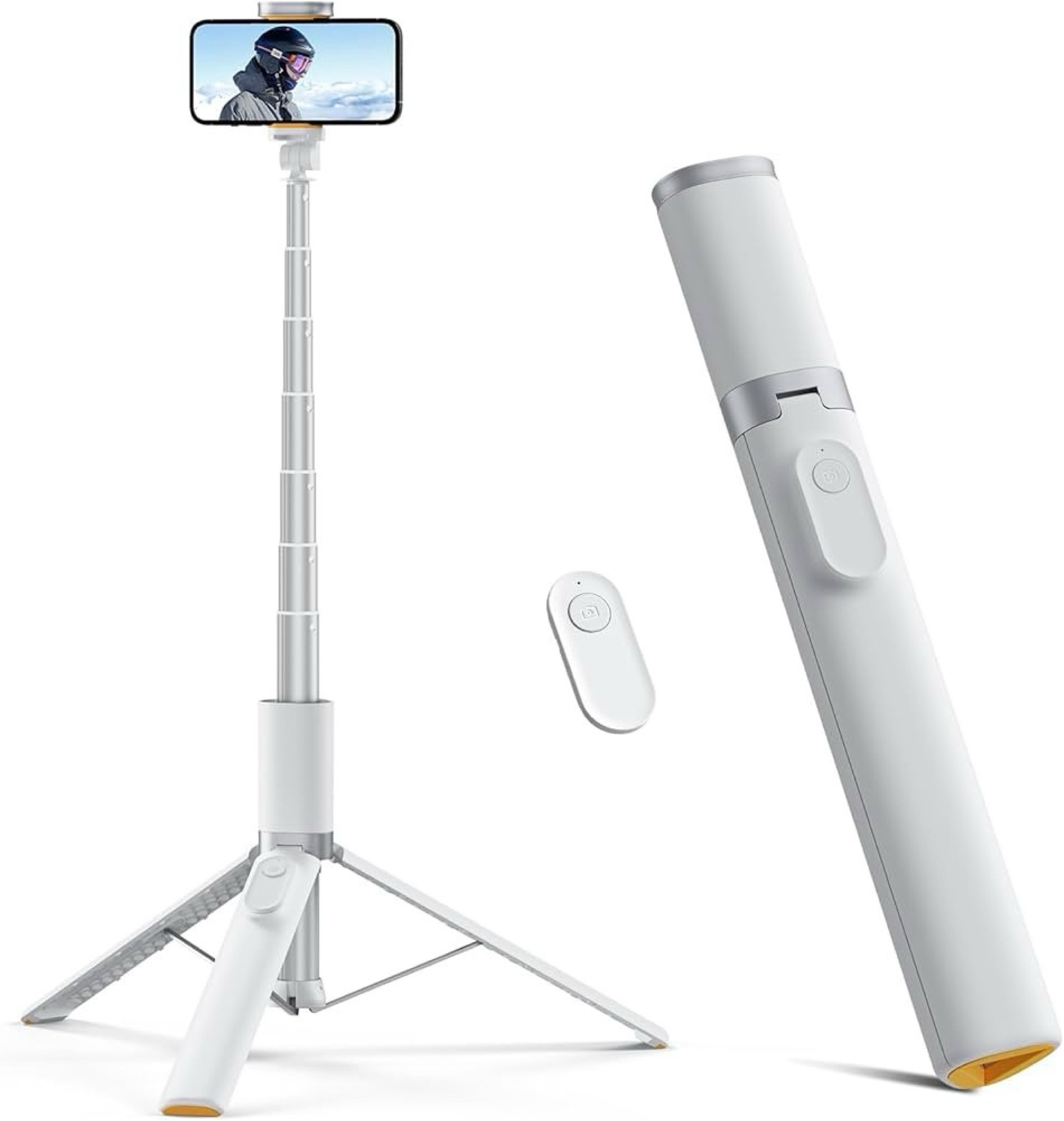 A 63" Phone Tripod, Tripod for iPhone & Selfie Stick Tripod with Remote, Phone Tripod Stand for Video Recording, Travel Tripod for Cell Phone Tripod, Compatible with iPhone 15/14/13/Android (White)

#LTKFindsUnder50 #LTKParties #LTKTravel