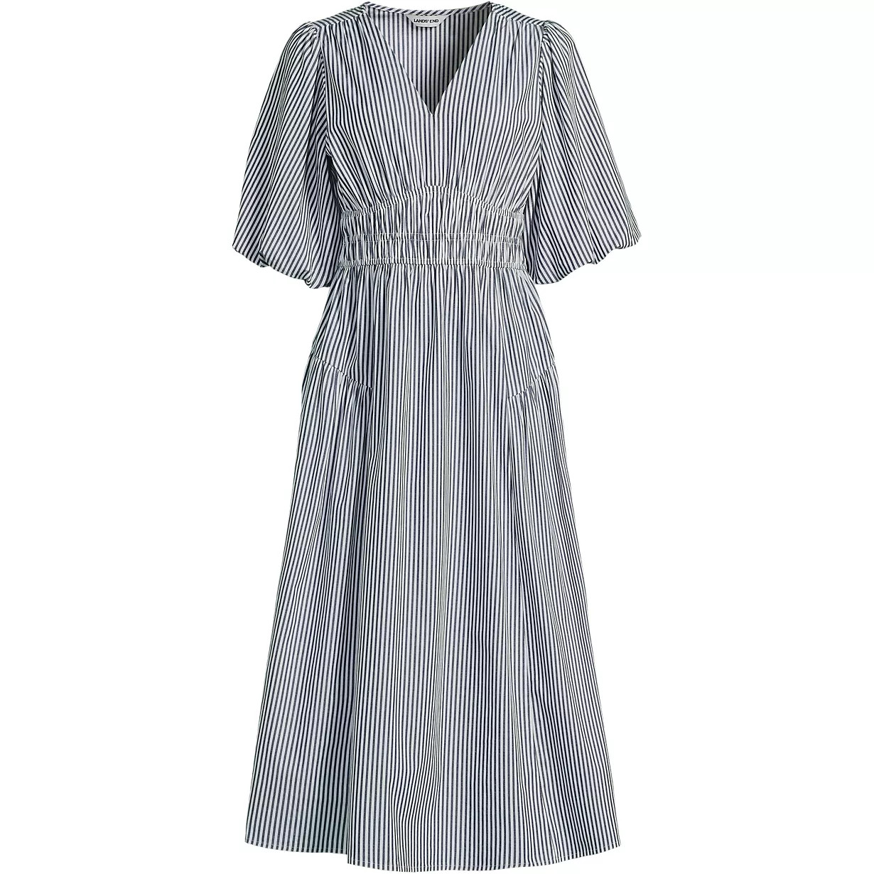 Women's Puff Sleeve Smocked Waist V Neck Dress | Lands' End (US)