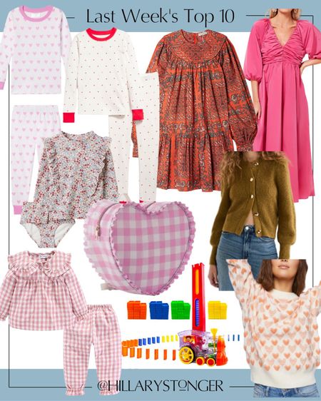 top ten best sellers / lake valentine’s day pajamas / kids pjs / vday pjs / hearts / heart / ulla johnson dress / swim set with rash guard / domino train toy / pajamas / gingham pjs / ba&sh sweater cardigan / heart sweater / walmart / ruffled backpack / fuschia pink gown dress

#LTKsalealert #LTKFind #LTKkids