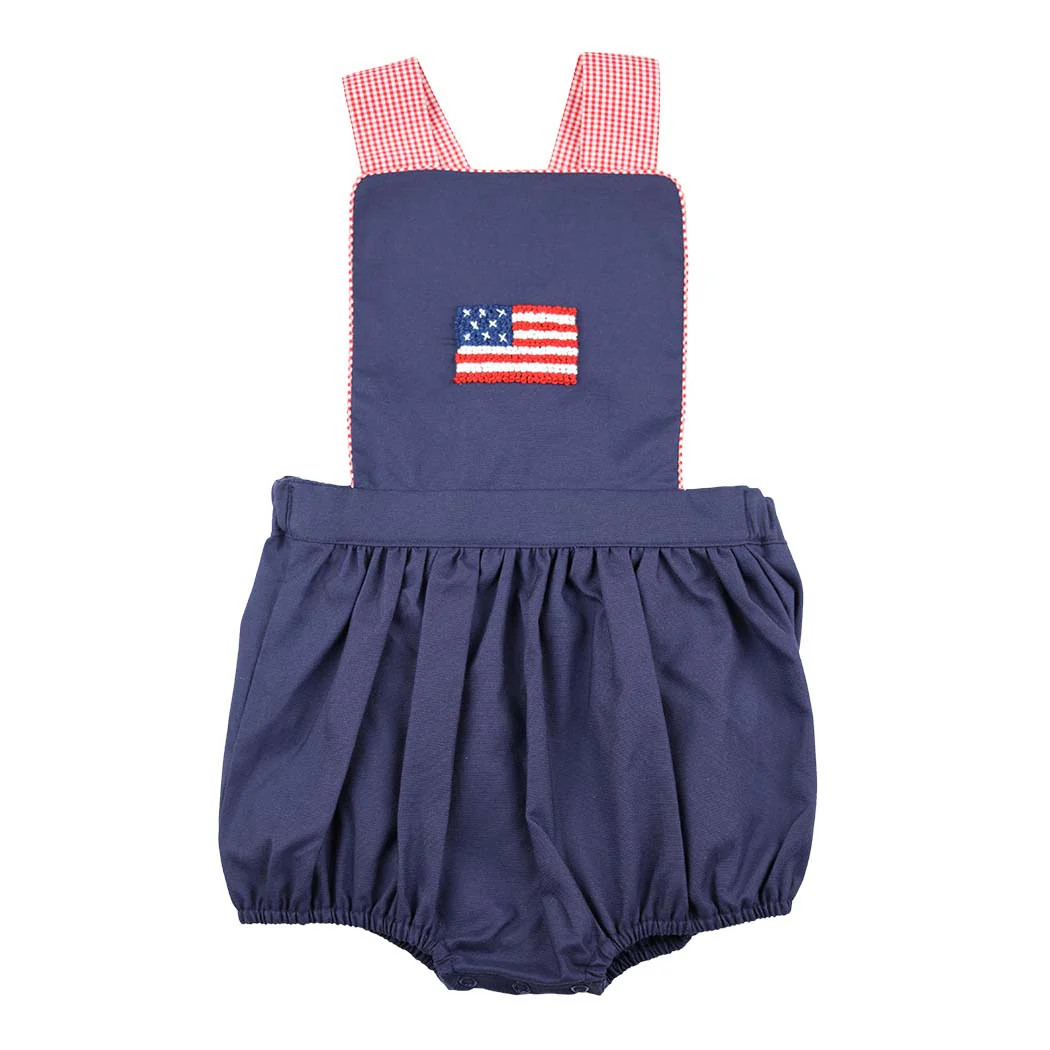 Unisex Navy Patriotic Flag Sunsuit Bubble | The Bella Bean
