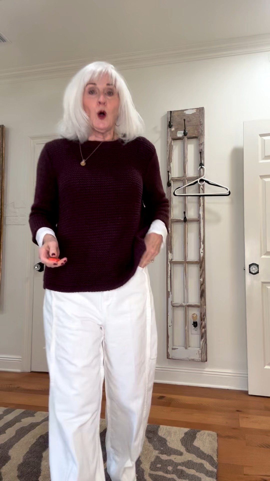 Going to run errands on this cold December morning. I love this combination of white and deep burgundy.  

#LTKHoliday #LTKdayinmylife #LTKMidsize