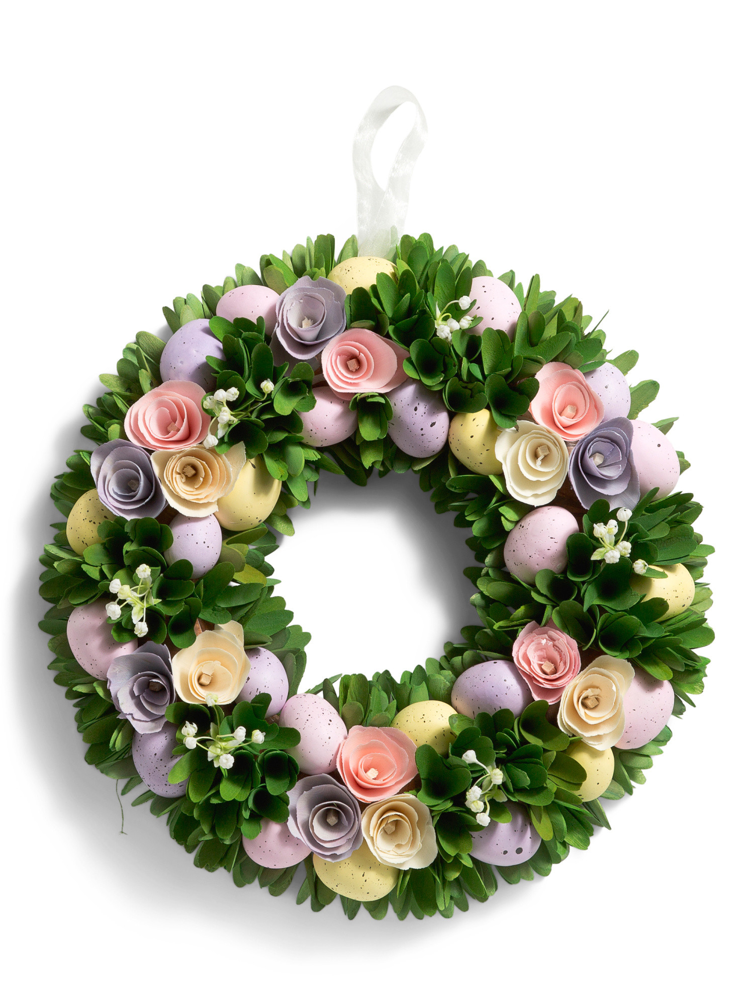 18in Wood Curl Wreath With Eggs | TJ Maxx