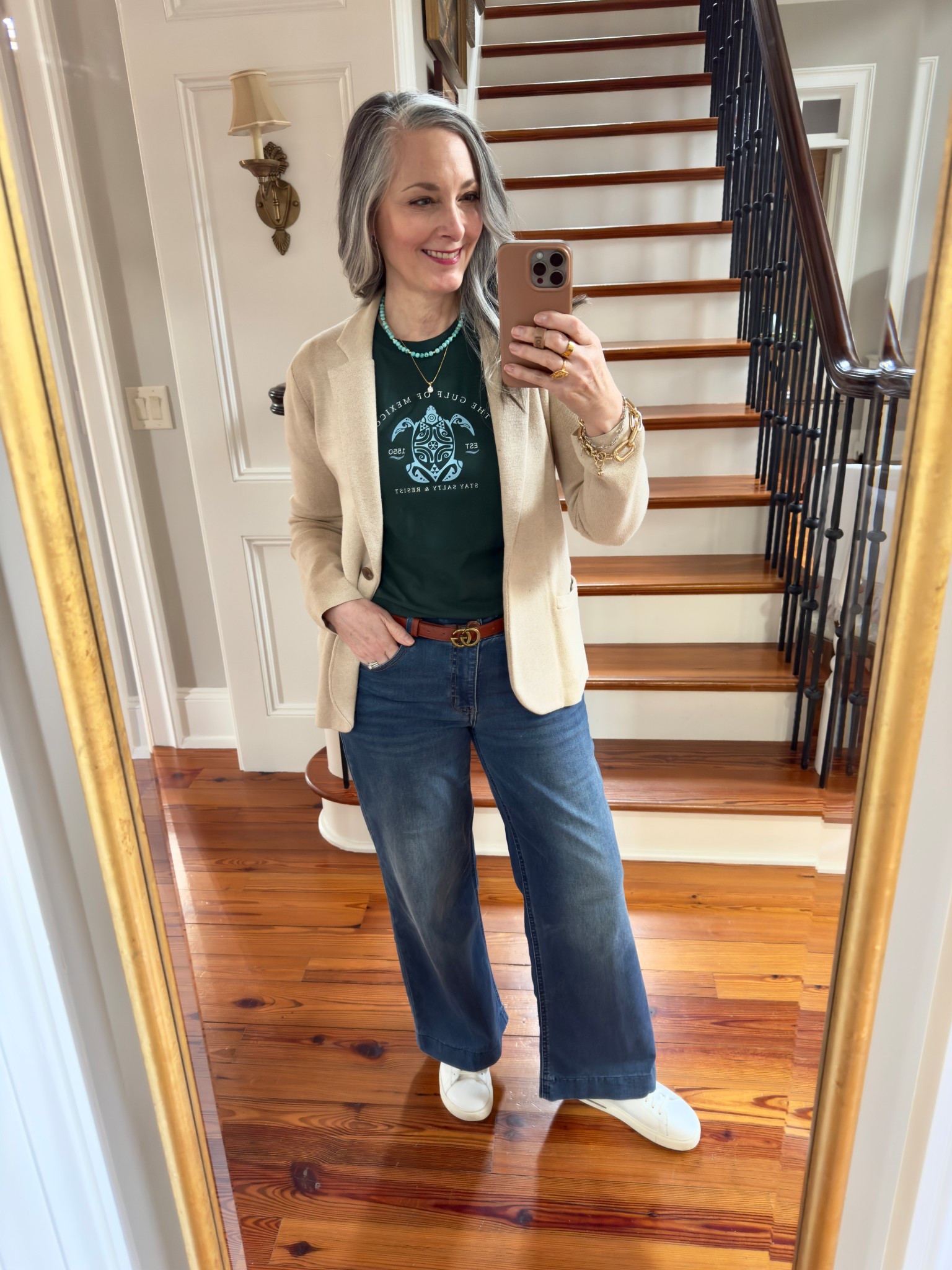 Turtle Tee Shirt with J Crew sweater blazer paired with Wit & Wisdom Jeans and leather Birkenstock sneakers. 

Gulf of Mexico Tee from Etsy | Bend Sneakers | wide leg denim | gold jewelry



#LTKStyleTip #LTKOver40 #LTKSeasonal