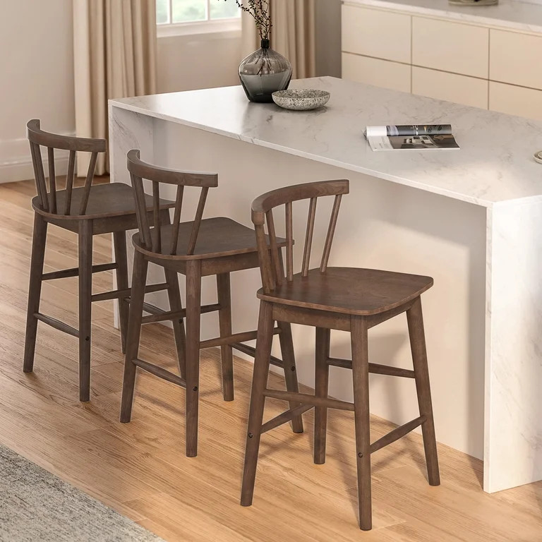 EYYTHUNG Wood Bar Stool Set of 3, 24-Inch Farmhouse Counter Height Stool Chairs with Ergonomic Cu... | Walmart (US)