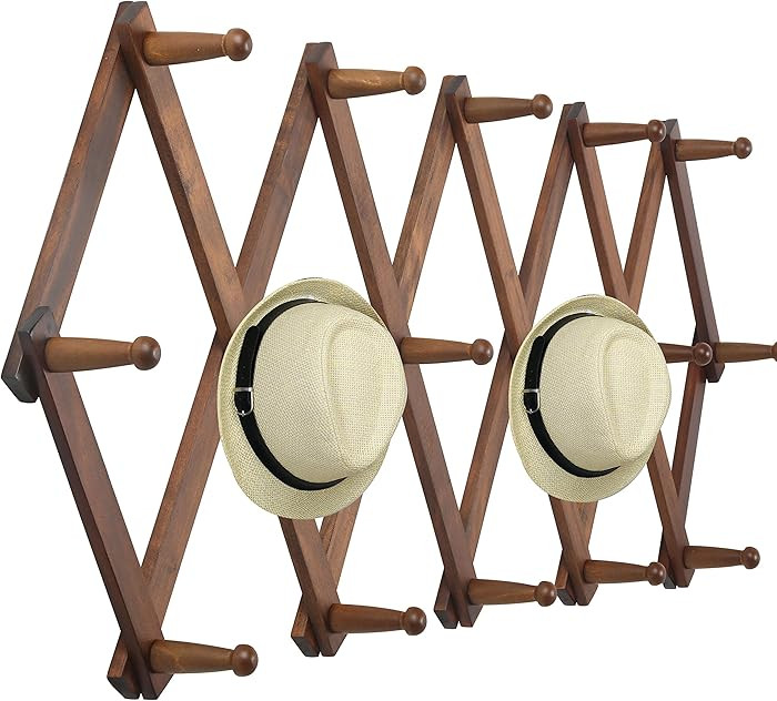 WEBI Accordion Wall Hanger, Wooden Coat Rack Wall Mounted, Hat & Cap Hook Rack, 16 Peg Hooks, Wal... | Amazon (US)