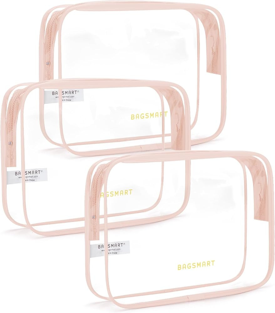 BAGSMART Clear Toiletry Bag 3-Pack TSA Approved Water-Repellent, Nude Pink | Amazon (US)
