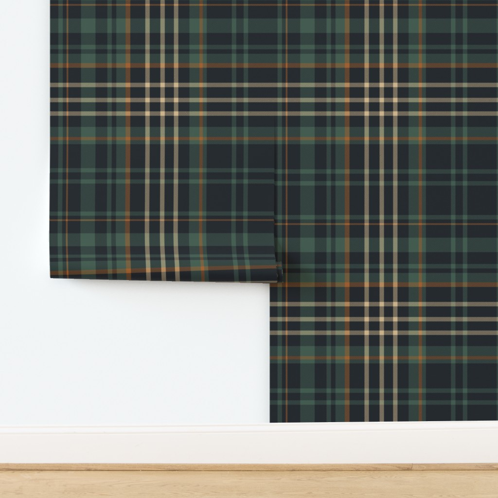 Wallpaper in Dark Green Plaid Modern Rich Check Cabincore Home Decor Interior Design | Spoonflower