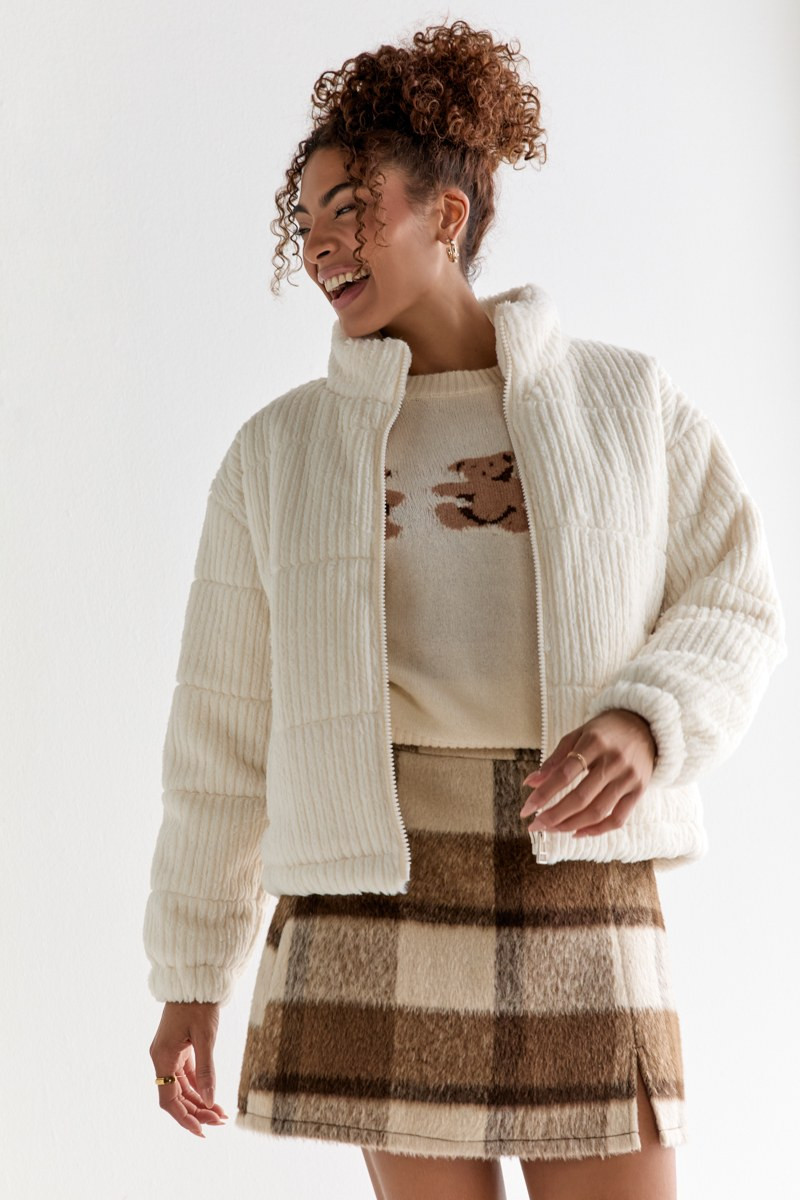 Sabrina Faux Fur Ribbed Puff Jacket | Francesca's