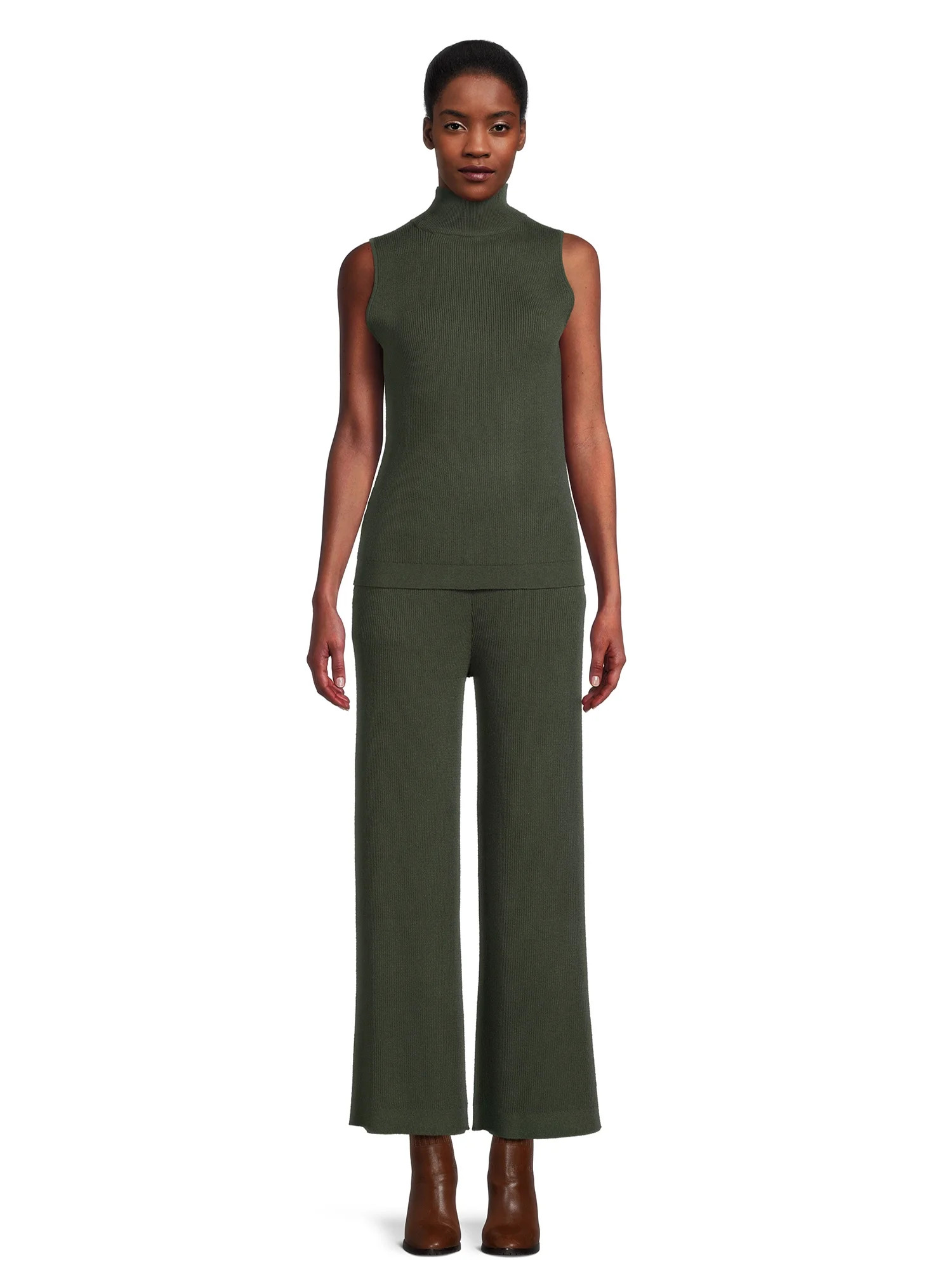 Time and Tru Women's Mock Neck Top and Wide Leg Pants Set, 2-Piece, Sizes XS-3XL | Walmart (US)