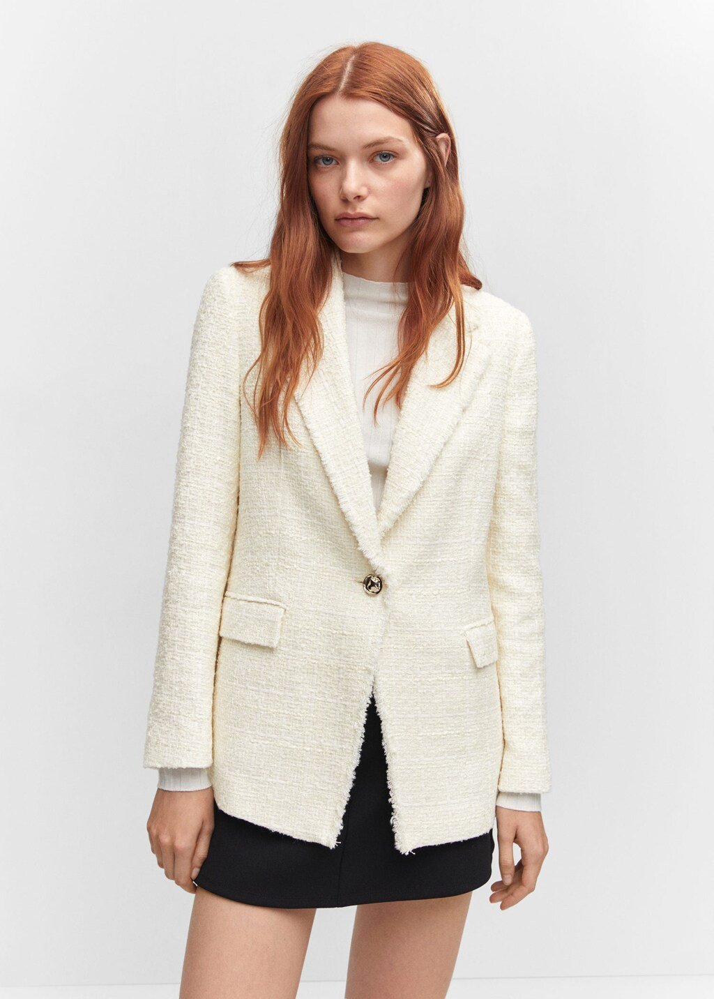 tweed blazer with jewel button -  Women | Mango USA | MANGO (US)