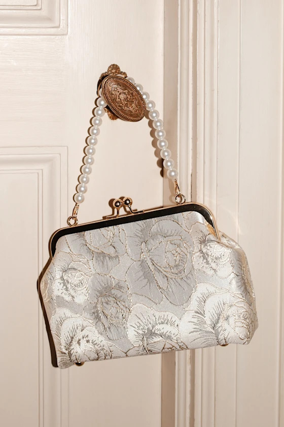 Posh Styling Ivory and Gold Satin Floral Lurex Clutch | Lulus