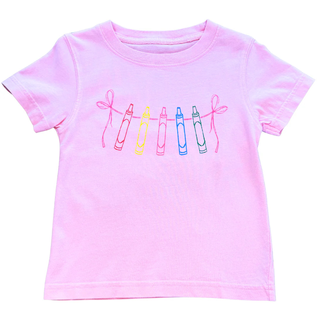 Mustard & Ketchuo Kids *Pre-Order* Pink Crayons with Bows T-Shirt | Persnickety