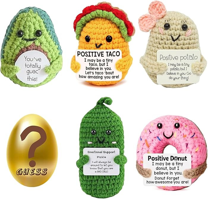 6PCS Mini Emotional Support Nuggets Positive Crochet Animals Set Potato Taco Pickle Coffee Donut ... | Amazon (US)