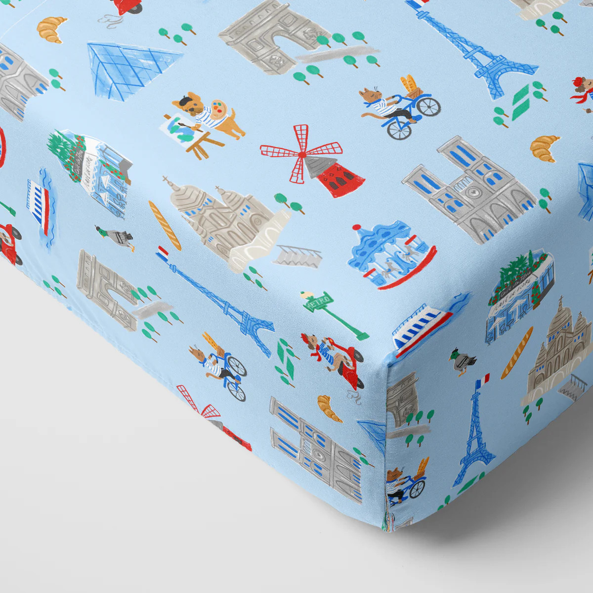 Blue Weekend in Paris Fitted Crib Sheet | Little Sleepies