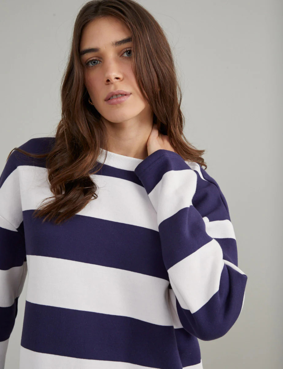 Navy and White Striped Boxy Sweatshirt | Nobody's Child