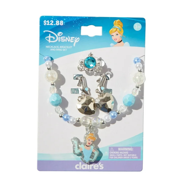 Claire's Disney Cinderella Jewelry Set with Gemstone Ring, Pearl Necklace with Charm & Sparkle Ea... | Walmart (US)