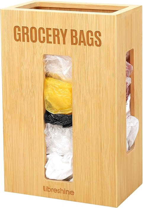 Libreshine Extra Large Bamboo Grocery Bag Holder for Plastic Bags, Under Sink Cabinet or Wall Mou... | Amazon (US)