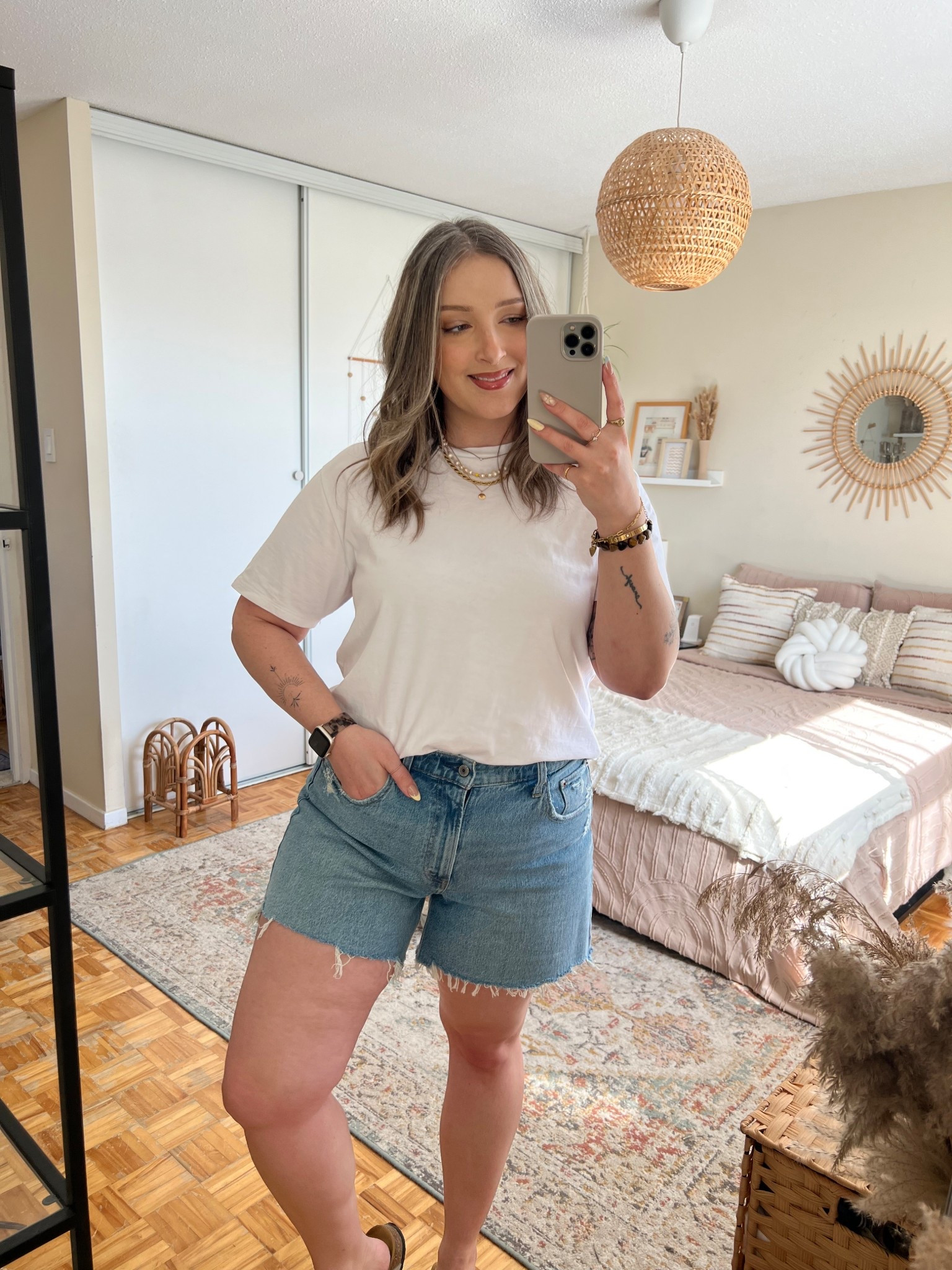 The perfect denim shorts for summer! They have a 5 inch inseam so you’re covered, but the loose fit around the legs keeps them feeling current. Wearing size 32, I’d size up if between! Wearing L in the tee


#LTKmidsize #LTKstyletip #LTKsummer