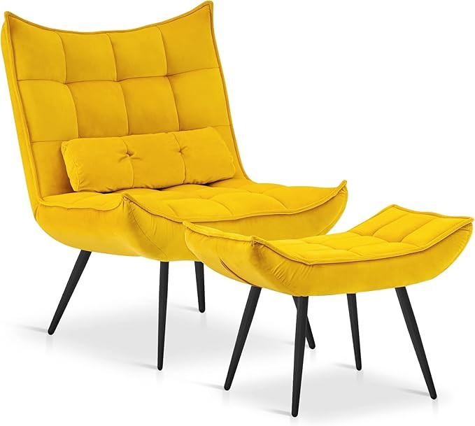 Mcombo Accent Chair with Ottoman, Velvet Modern Tufted Wingback Club Chair, Upholstered Leisure C... | Amazon (US)