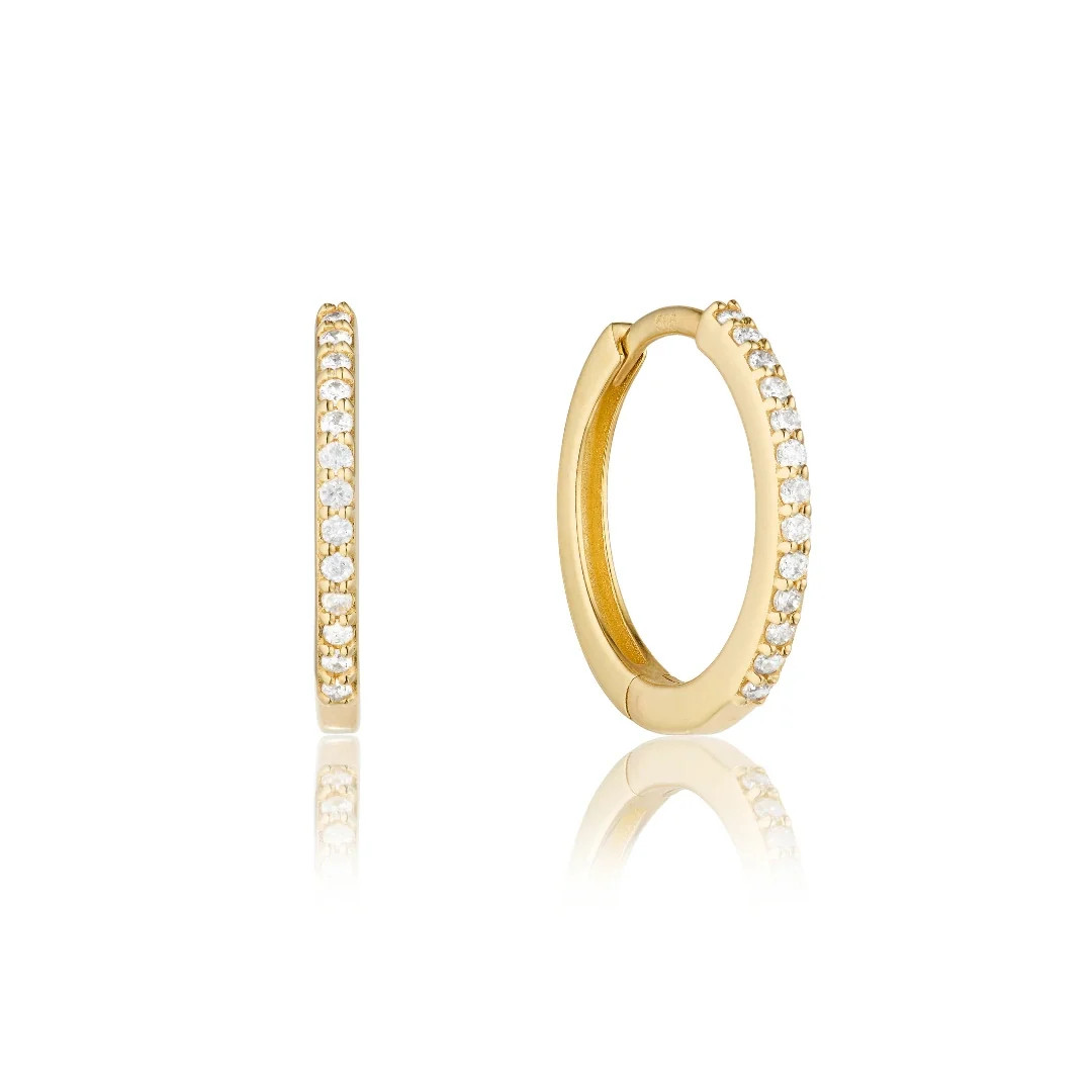 Gold Diamond Style Slim Medium Huggie Hoop Earrings | Lily & Roo