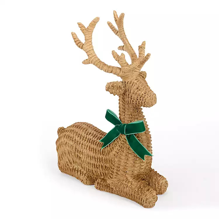 Brown Rattan Deer Figurine with Bow, 13 in. | Kirklands
