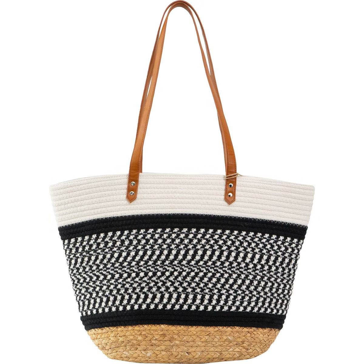Magid Natural Cotton Woven & Faux Leather Shoulder Tote Black-Ivory | Target