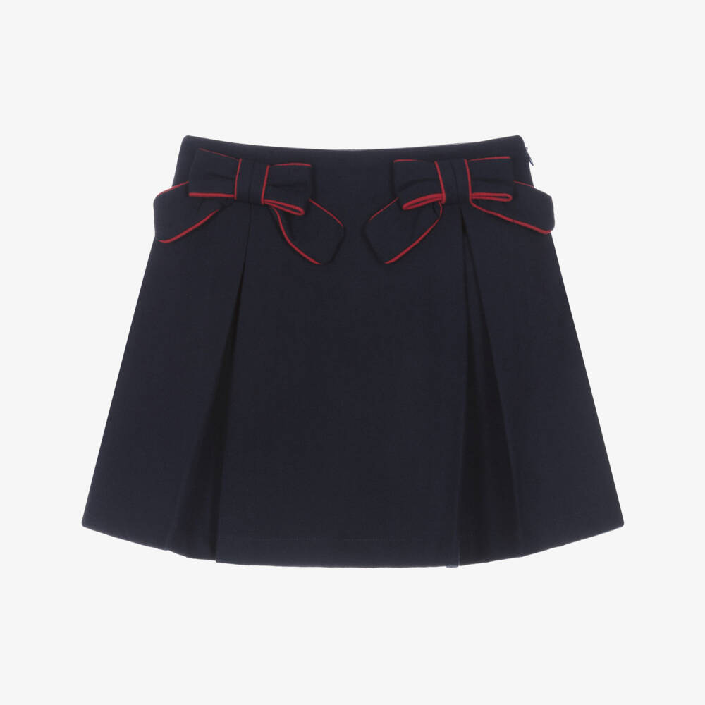 Patachou Girls Navy Blue Pleated Skirt With Bows | Childrensalon