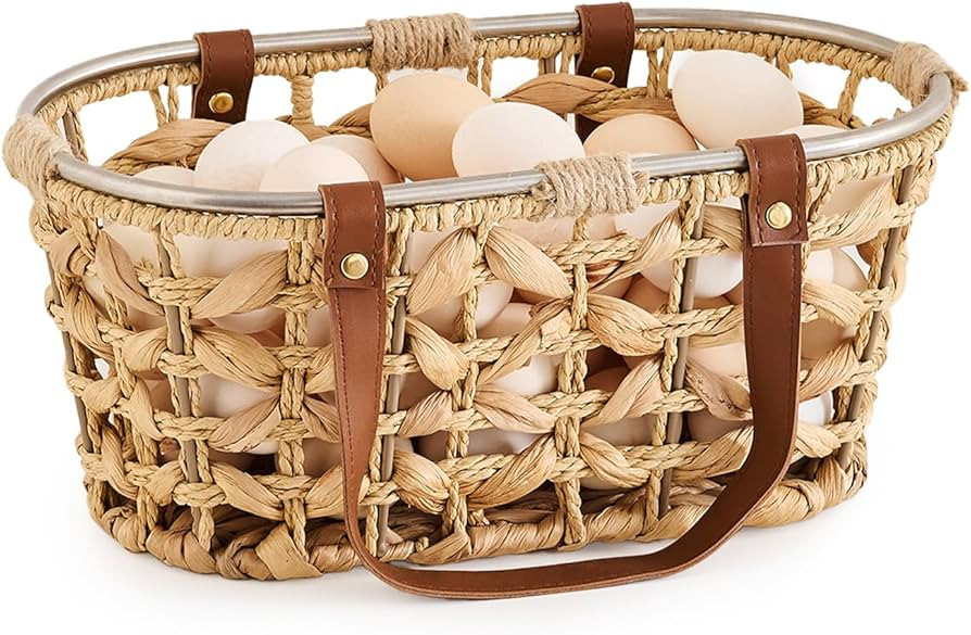 Egg Baskets for Collecting Fresh Eggs Farmhouse Handmade Wicker Hyacinth Egg Collecting Basket wi... | Amazon (US)