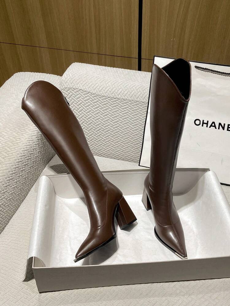 2025 High Quality Hot Selling Autumn New Mid-Heel Thick Heel Tall Boots, Versatile Fashion Over-The-Knee Boots, Elegant Minimalist High Heels For Women | SHEIN