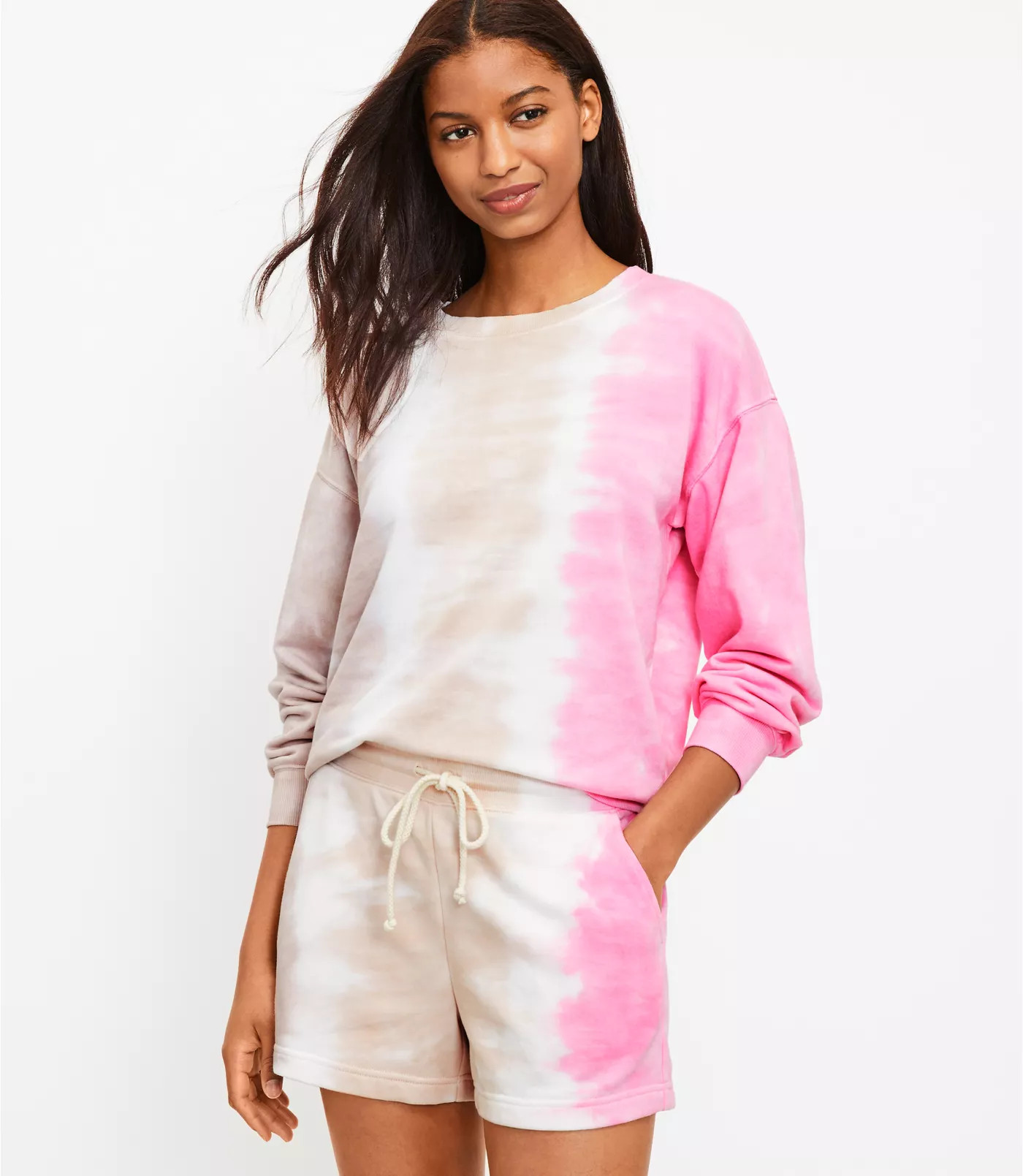 Lou & Grey Tie Dye Cozy Cotton Terry Shorts | LOFT | LOFT