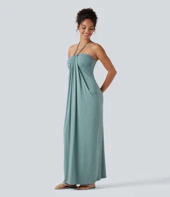 Women’s Halter Tie Back Built-in Bra Maxi Dress with Pockets - Halara | HALARA