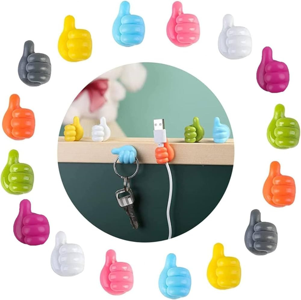 16PCS Self-Adhesive Thumb Up Wall Hooks,Funny Thumb Cord Holder for Data Cable,Earphone,Keys,Make... | Amazon (US)