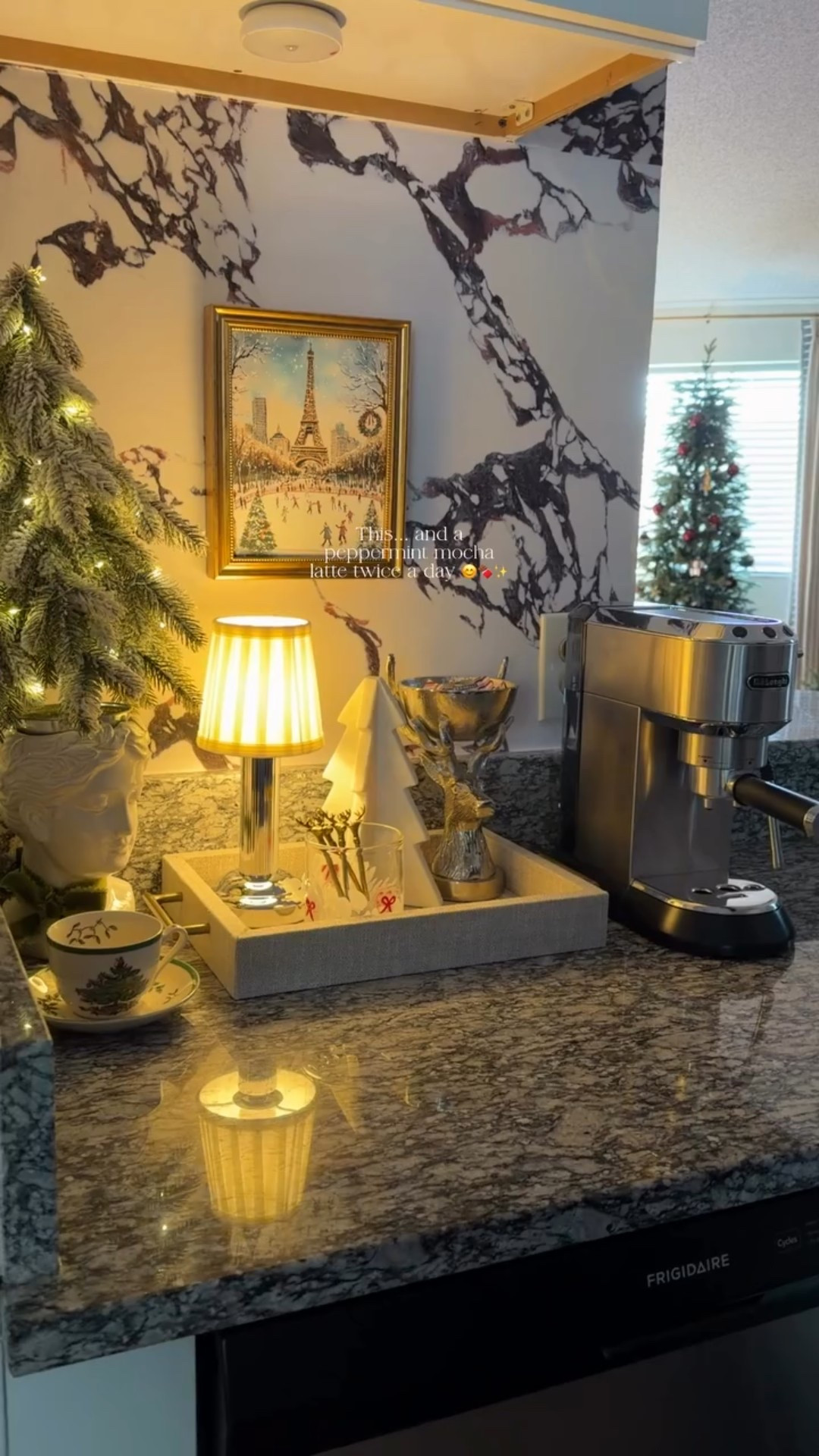 My coffee station is literally one of my favorite places to style every season 🥹🫶🏽

✨

#christmasinspo #homedecorlovers #holidaysathome #coffeebar #peelandstickwallpaper

#LTKHome #LTKSeasonal #LTKHoliday