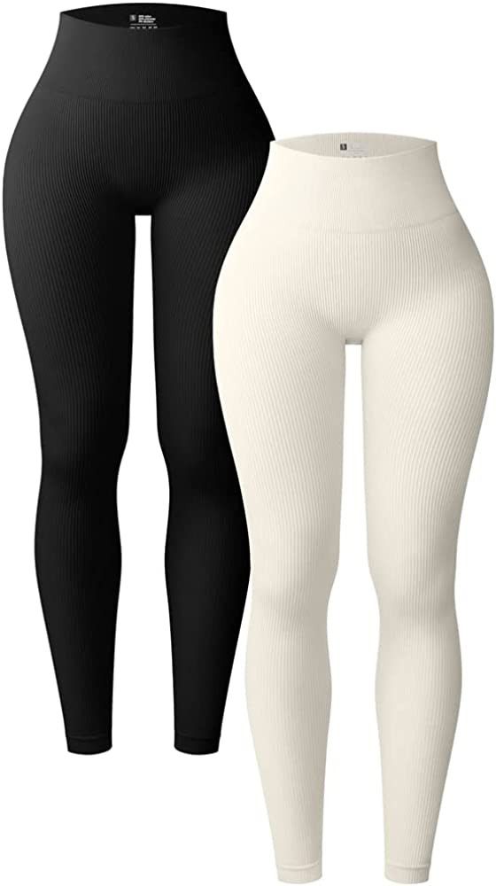 OQQ Women's 2 Piece Yoga Leggings Ribbed Seamless Workout High Waist Athletic Pants | Amazon (CA)