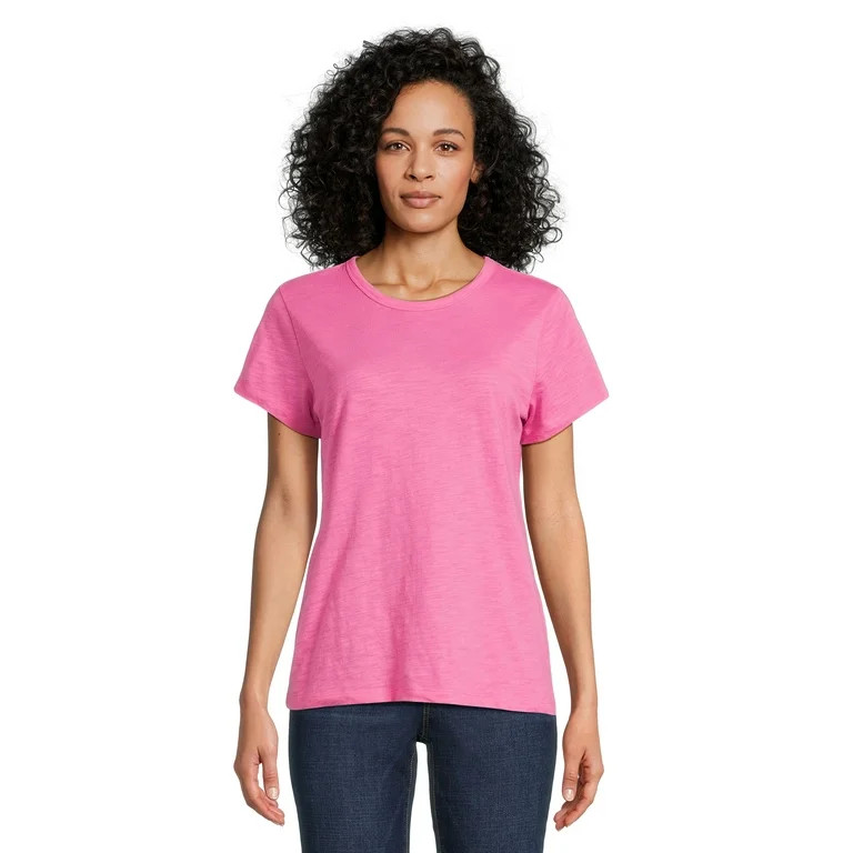 Time and Tru Women's Slub Texture Tee with Short Sleeves, Sizes S-XXXL | Walmart (US)