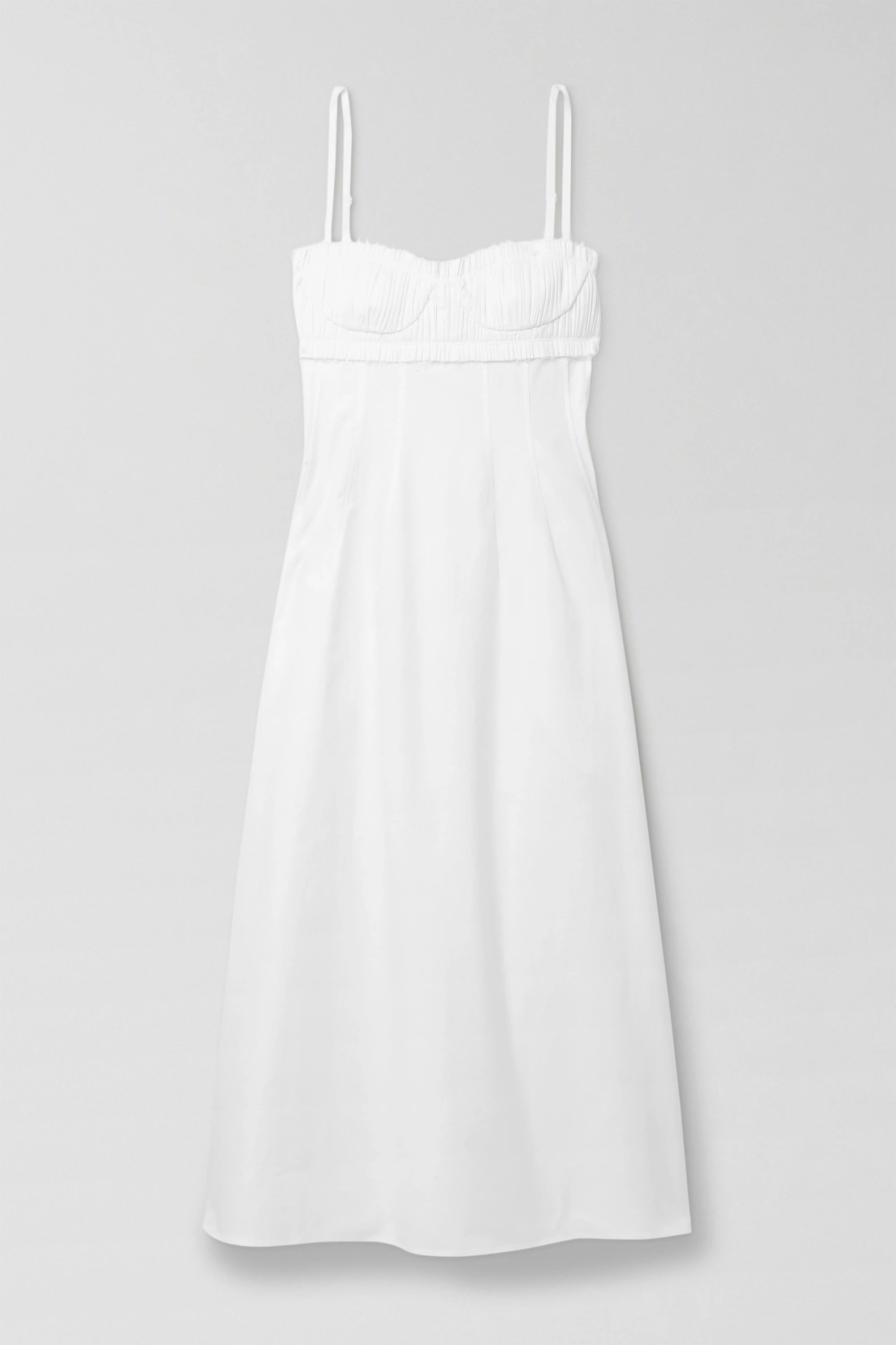 White Felicia shirred cotton-twill midi dress | Khaite | NET-A-PORTER | NET-A-PORTER (US)