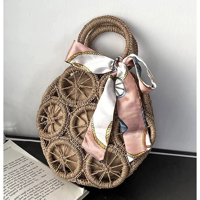 YOUI-GIFTS Handwoven Rattan Handbag Women Round Straw Top-handle Bag Bohemian Summer Beach Tote B... | Walmart (US)