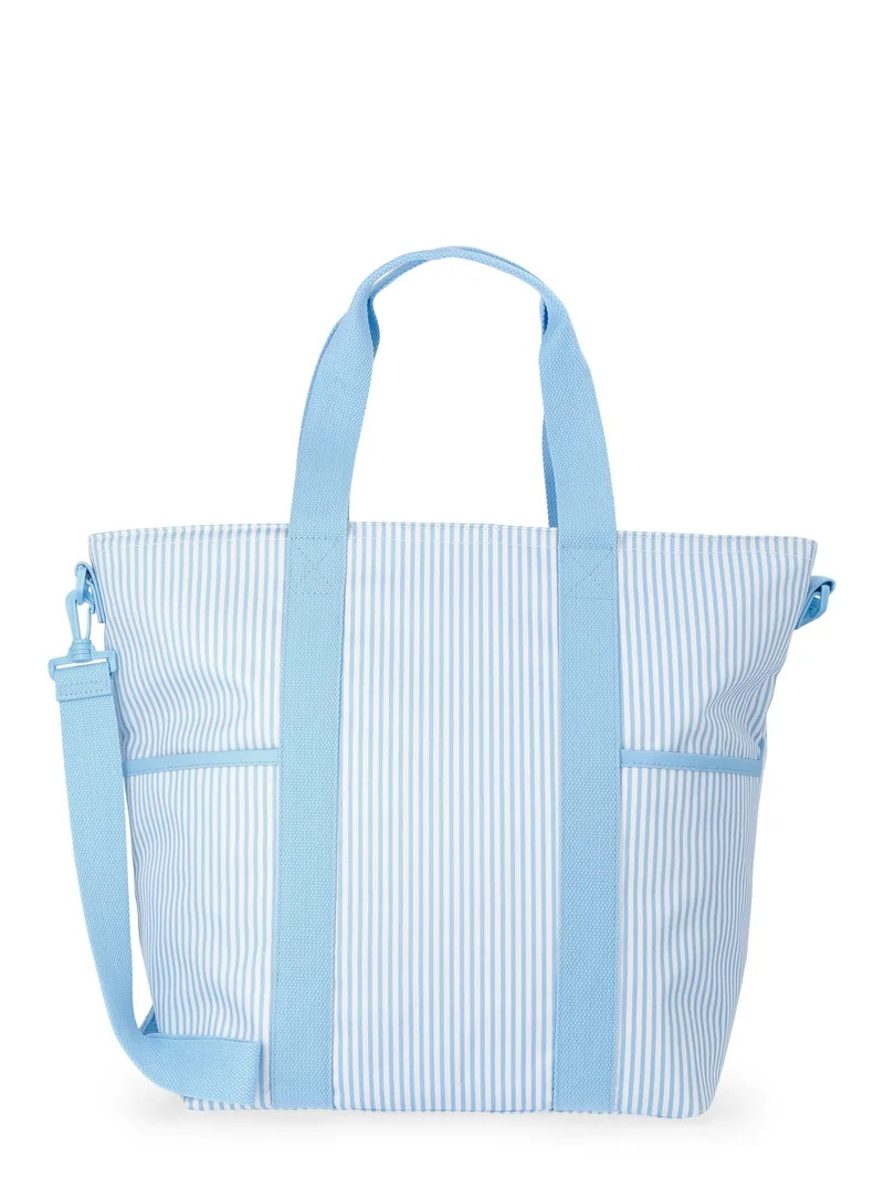No Boundaries Women's Beach Insulated Tote Bag, Sky Pin Stripe | Walmart (US)