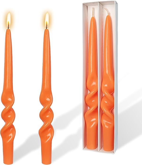 Smokeless Spiral Taper Candles Handmade Orange Twisted Candle Sticks 9.5 Inch Long Dinner Candles... | Amazon (US)
