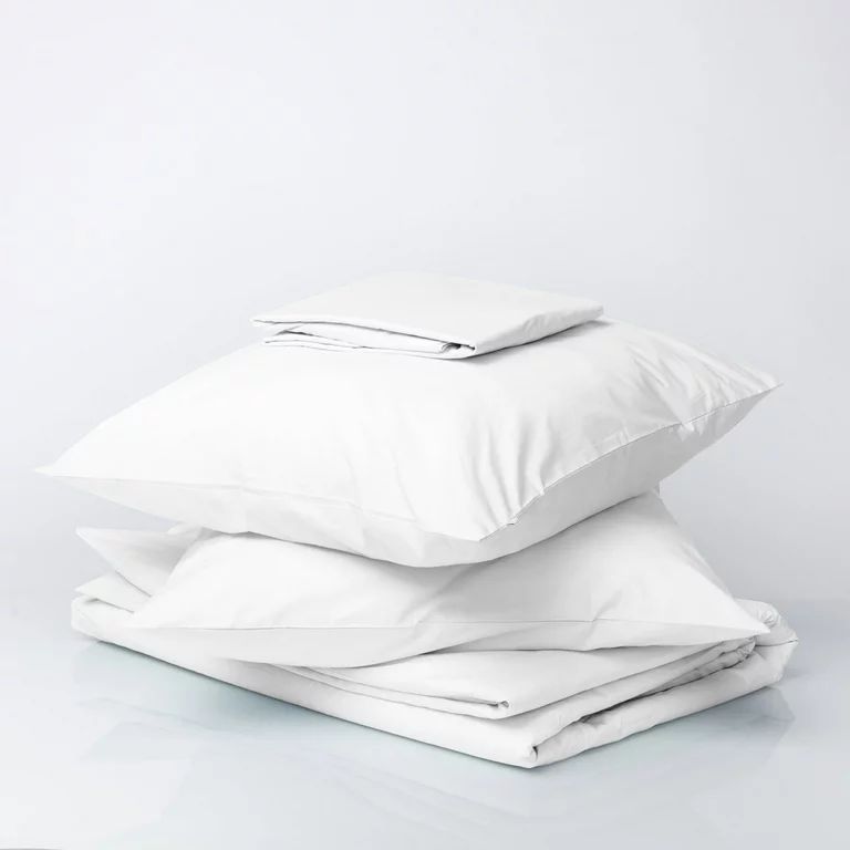 Color Sense Brushed Cotton Blend Percale Sheet Set Queen White | Walmart (US)