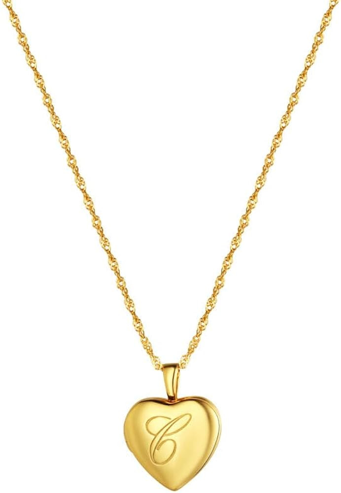 CAITLYNMINIMALIST 18K Gold Singapore Chain Initial Heart Locket Necklace for Women Gift for Her | Amazon (US)