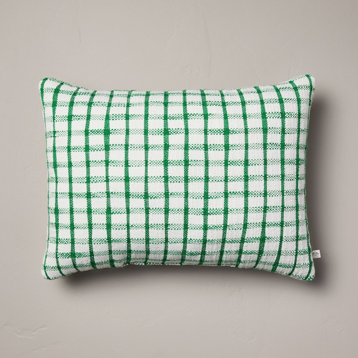 14"x20" Checkered Plaid Indoor/Outdoor Lumbar Throw Pillow Cream/Green - Hearth & Hand™ with Ma... | Target